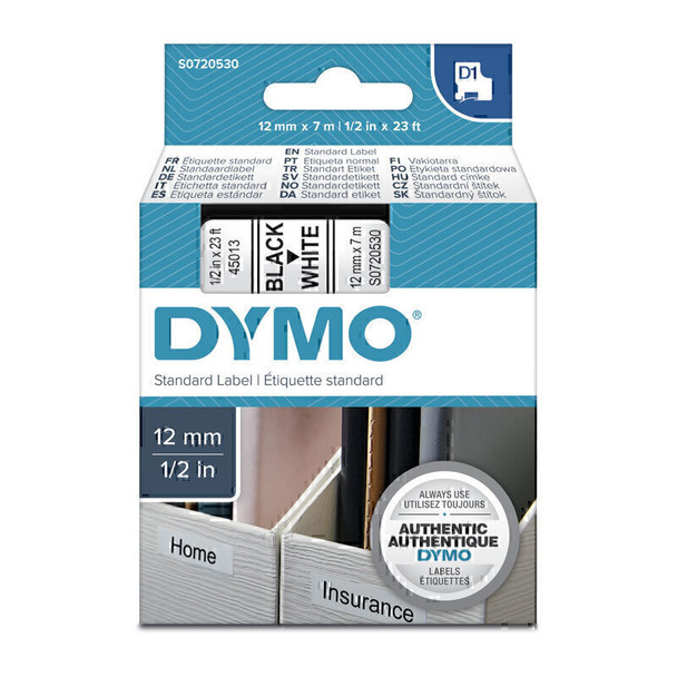 Dymo D1 Tape 12mm Black on White