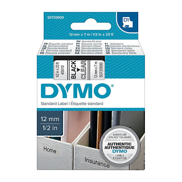 Dymo S0720500 D1 Tape Black On Clear