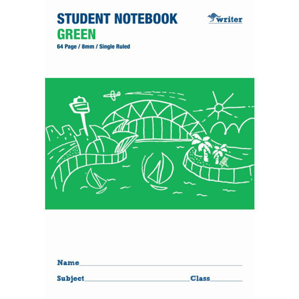 Writer Green 64pg 8mm Single Ruled Student Notebook