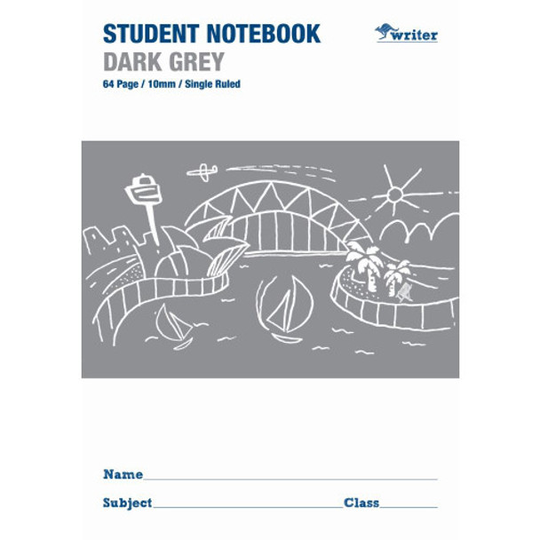 Student Note Book Dark Grey 64 page Single Ruled 10mm