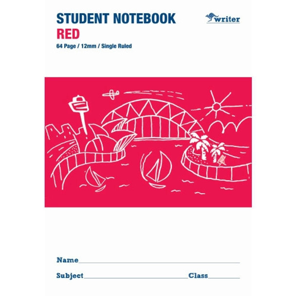 Writer Red 64pg 12mm Single Ruled Student Notebook