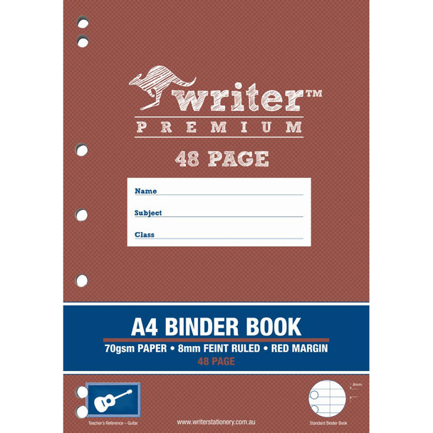 Writer Premium A4 48pg Binder Book 8mm Ruled + Margin  - Guitar