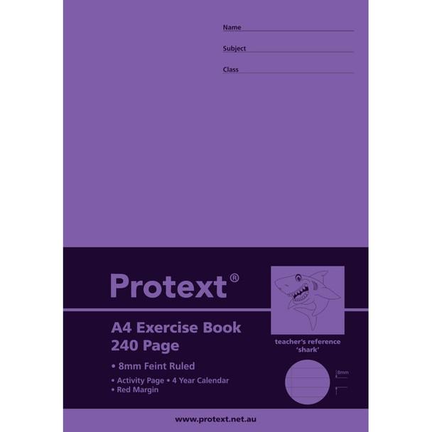 Protext A4 240pg Exercise Book 8mm Ruled + Margin - Shark