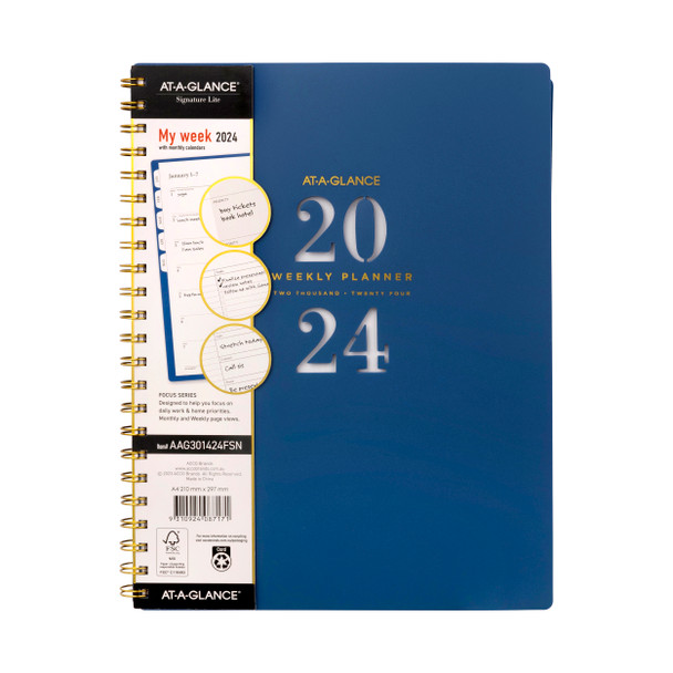 At-A-Glance Signature Diary A4 Focus Week To View 2024 Starry Night