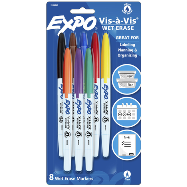 Expo Vis a Vis Wet Erase Whiteboard Markers Pack 8