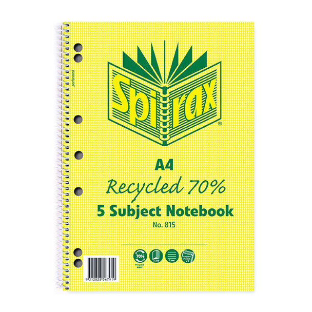 Spirax 815 Recycled 5 Subject Notebook A4 250 Page