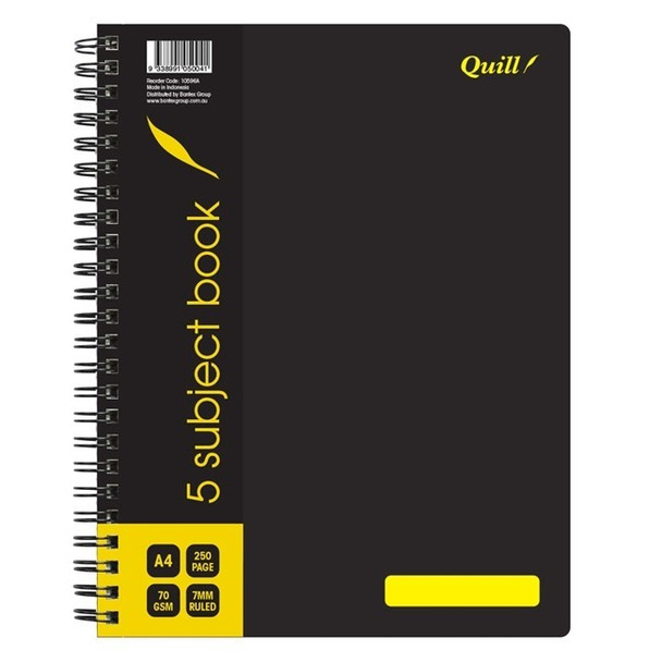 Quill Subject Book 5 70GSM PP A4 250 Pages - Black