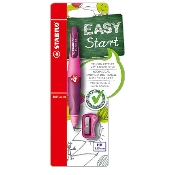 Stabilo Eeasyergo Right Hand Mechanical Pencil Pink With Sharpener                                        CARD 1