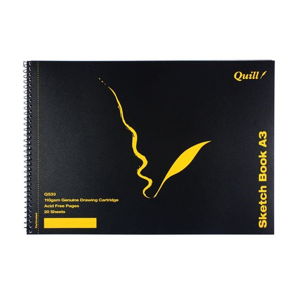 Quill Sketch Book PP Short Bound 110GSM A3 20 Sheets - Black