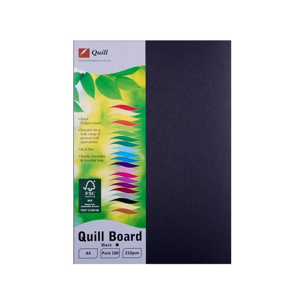 Quill Board 210GSM A4 Pack 100 Black