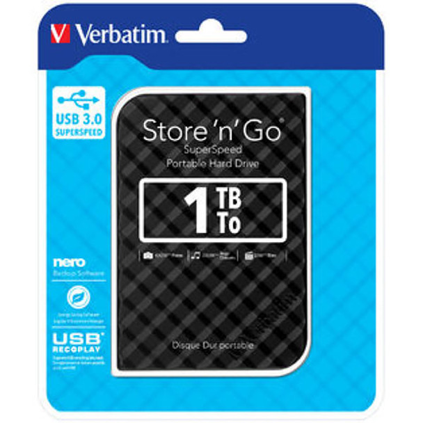 Verbatim 2.5'' Store And Go Hard Drive Super Speed USB 3.0 1TB