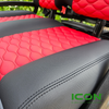 ICON Two Tone Premium Black and Red Custom Seat Cool Touch Base with Stretch Hex Pattern and Black Stitching, STC-2BLKREDHEXBLK-IC-PREM