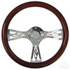 Flame Real Wood Mahogany/Chrome 14" Diameter Steering Wheel with Hub, ACC-SW43-HUB