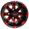 10" Golf Cart Wheel, Black/Red Rim & Center Cap, 10x7 ET-25, TIR-RX160-BR