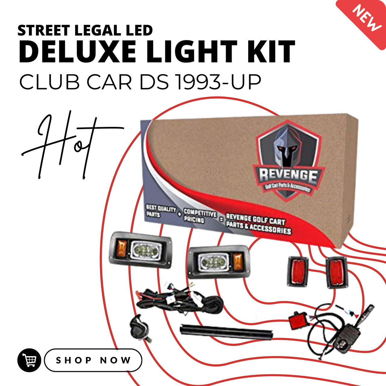 Revenge Club Car DS LED Super Deluxe Street Legal Golf Cart Light Kit 1993 & Up, LIGHT-L1001KLDSKO-D1-X1