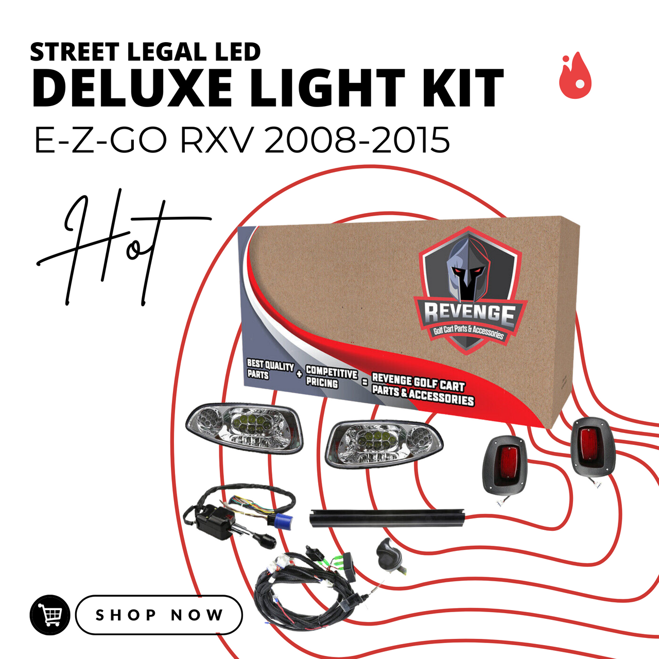 Revenge E-Z-GO RXV LED Deluxe Street Legal Golf Cart Light Kit 2008-2015, LIGHT-L1002KLDKO-D1-X1