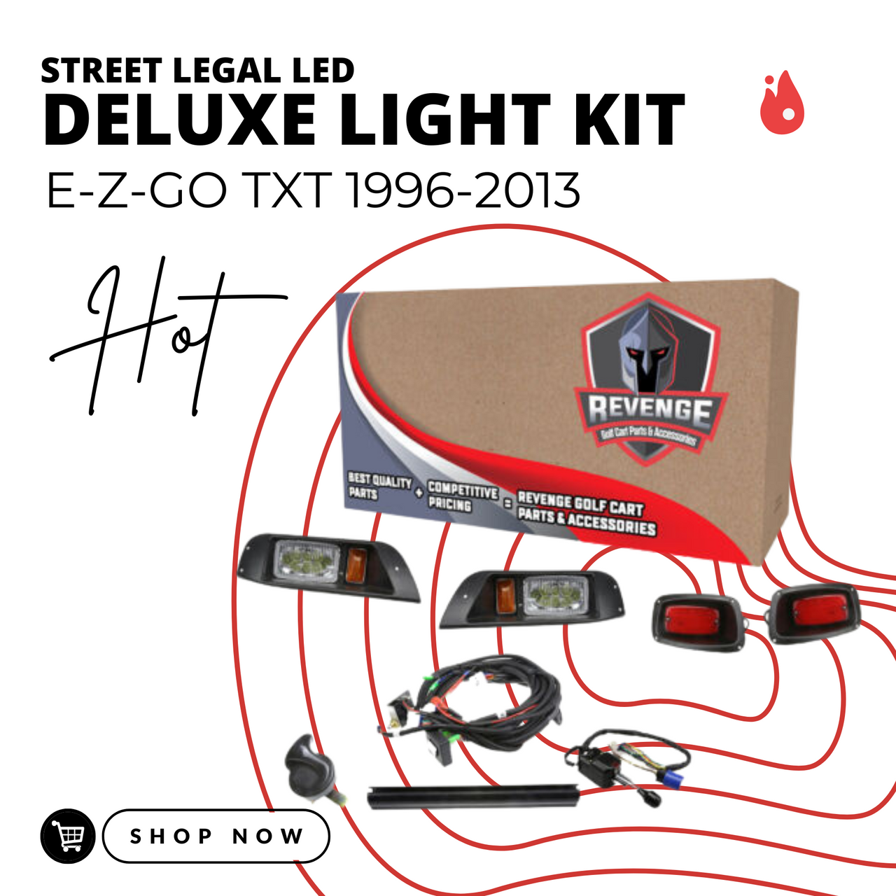 Revenge E-Z-GO TXT LED Deluxe Street Legal Golf Cart Light Kit 1996-2003, LIGHT-L0002KLDKO-D1-X1