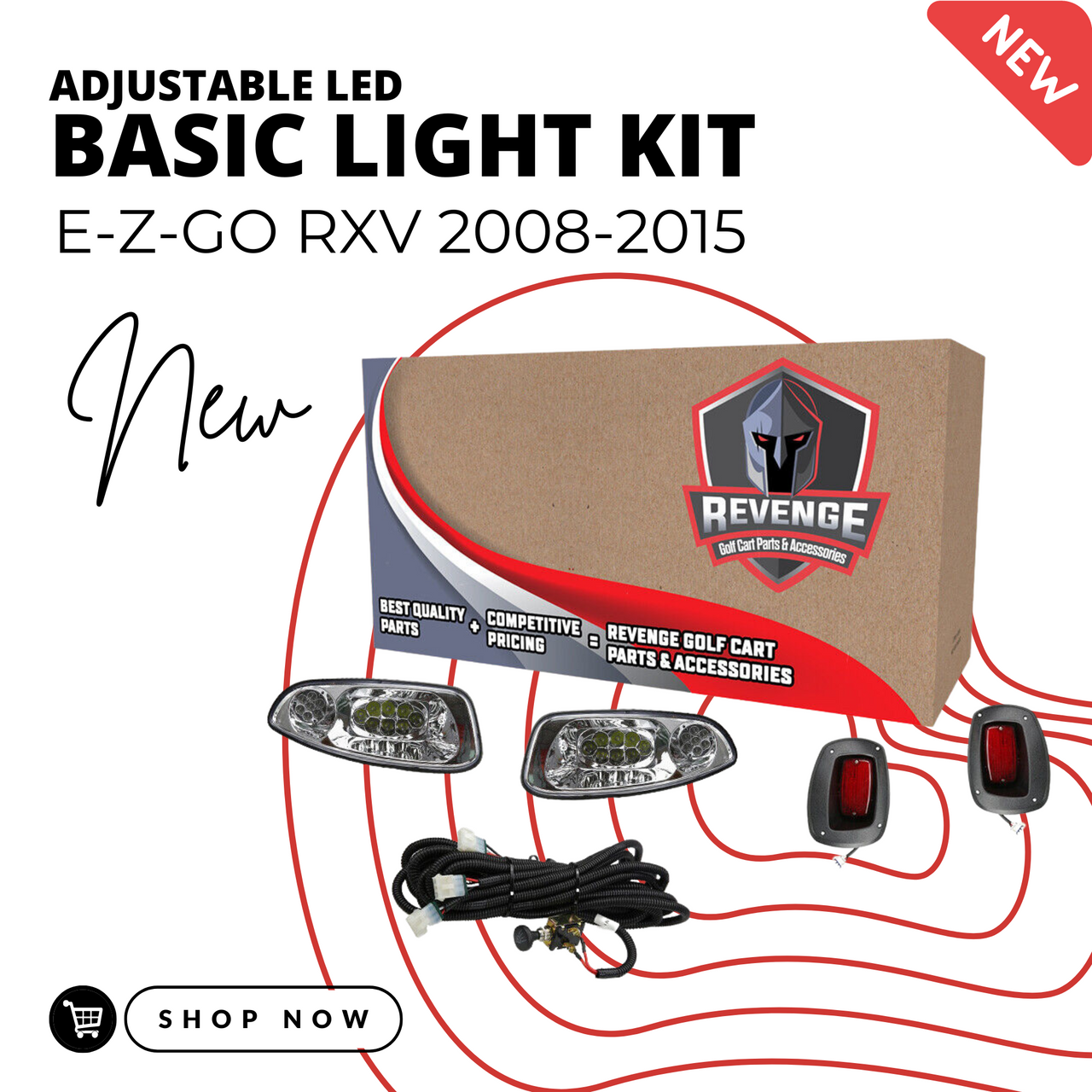 Revenge E-Z-GO RXV LED Basic Golf Cart Light Kit 2008-2015, LIGHT-L1002KLBKO-D1-X1