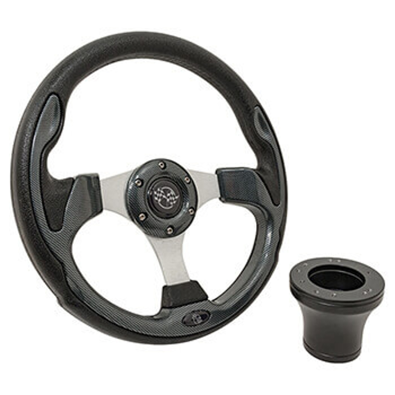 Carbon Fiber Rally 12.5" Steering Wheel Kit for E-Z-GO Golf Cart 1994-Up, 06-049