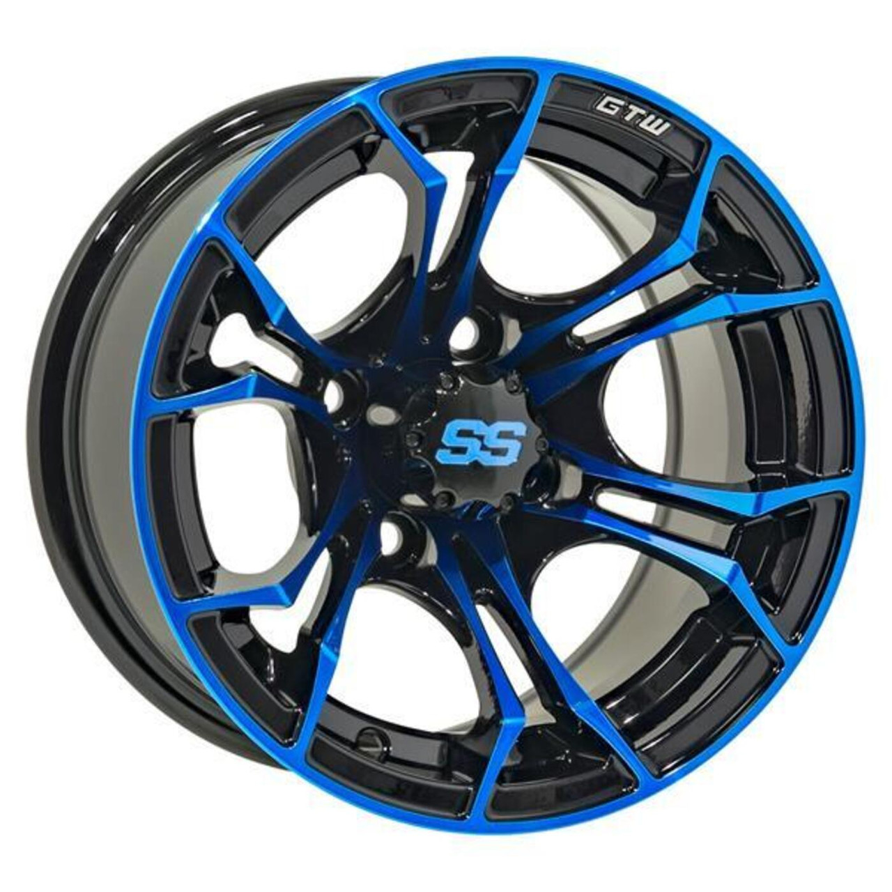 12 GTW Spyder Golf Cart Wheel Black with Blue Accents, 19-220