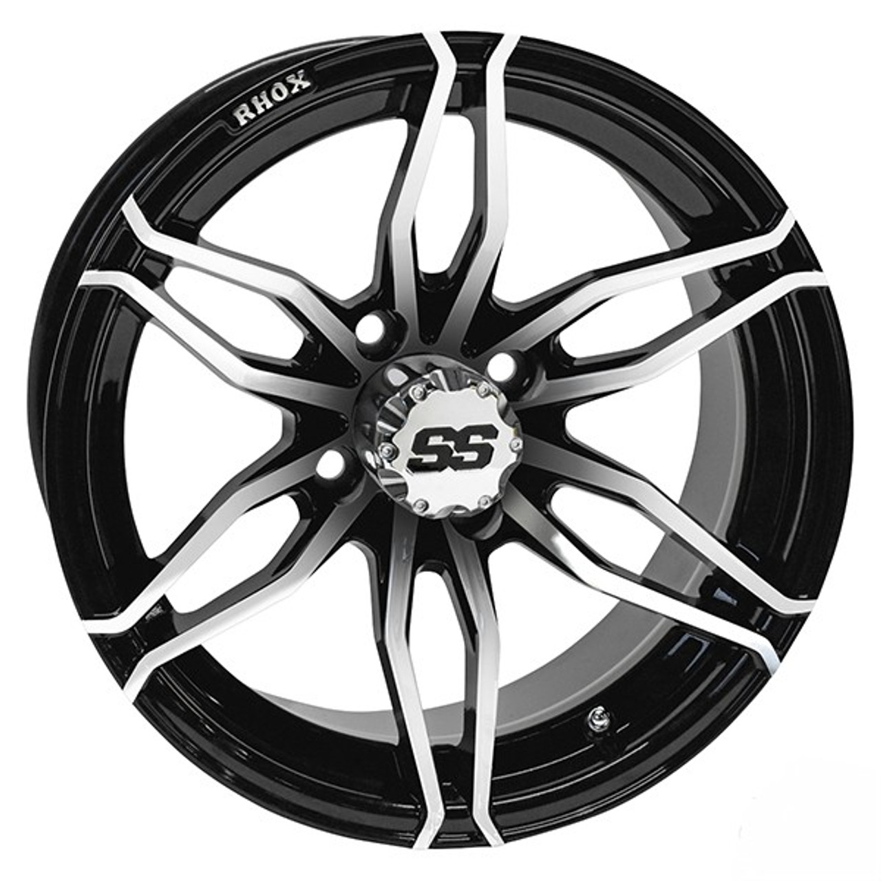 14x7 ET-25 RHOX Machined Black Golf Cart Wheel, TIR-RX378