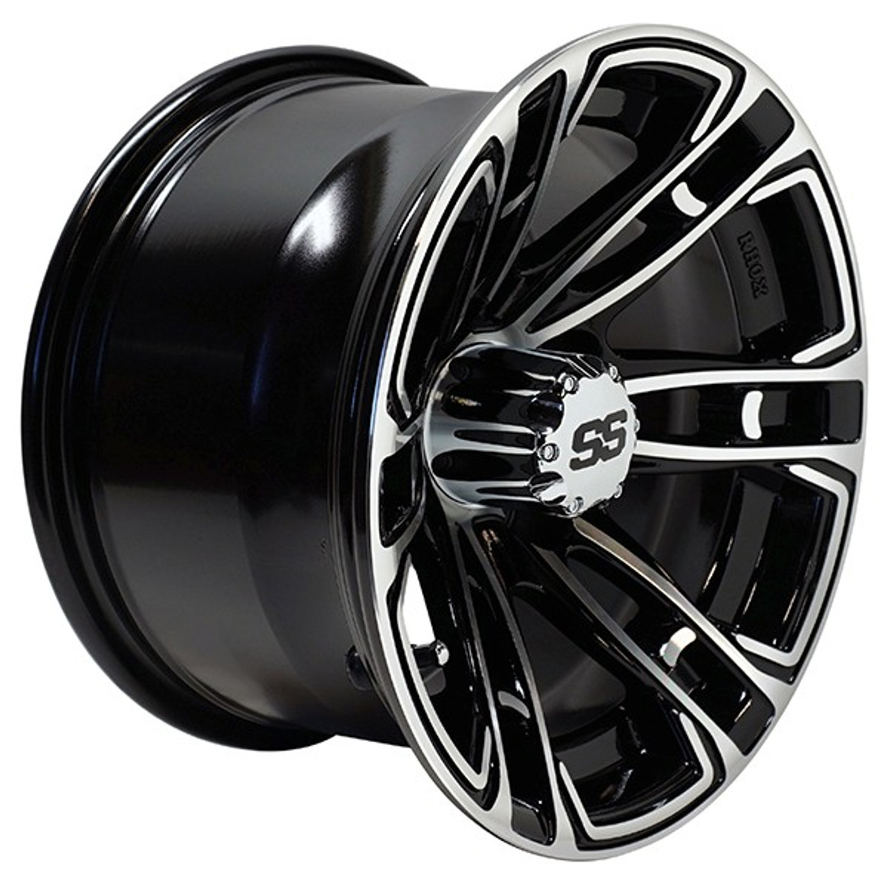 Machined Gloss Black RHOX 12x7 ET-25 Golf Cart Wheel, TIR-RX396