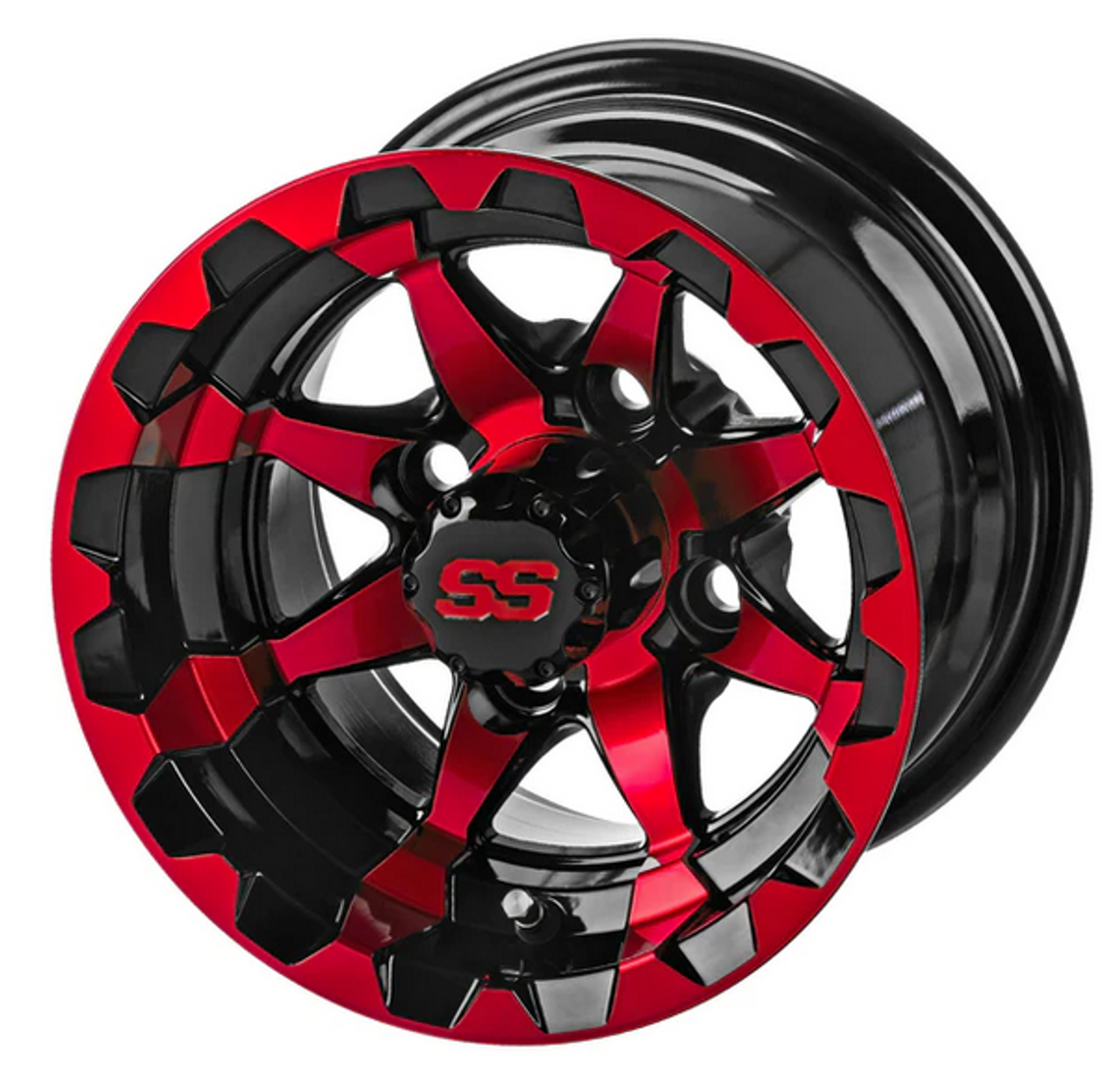 Revenge 10" Viper Black and Red Golf Cart Wheel 3:4 Offset, ISL-30201