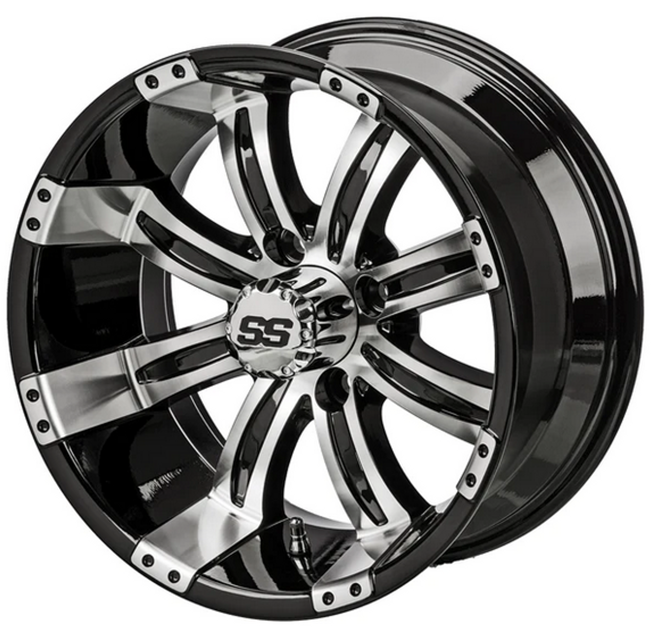 Revenge 14x7 Casino Black & Machined Golf Cart Wheel 3:4 Offset, ISL-19041