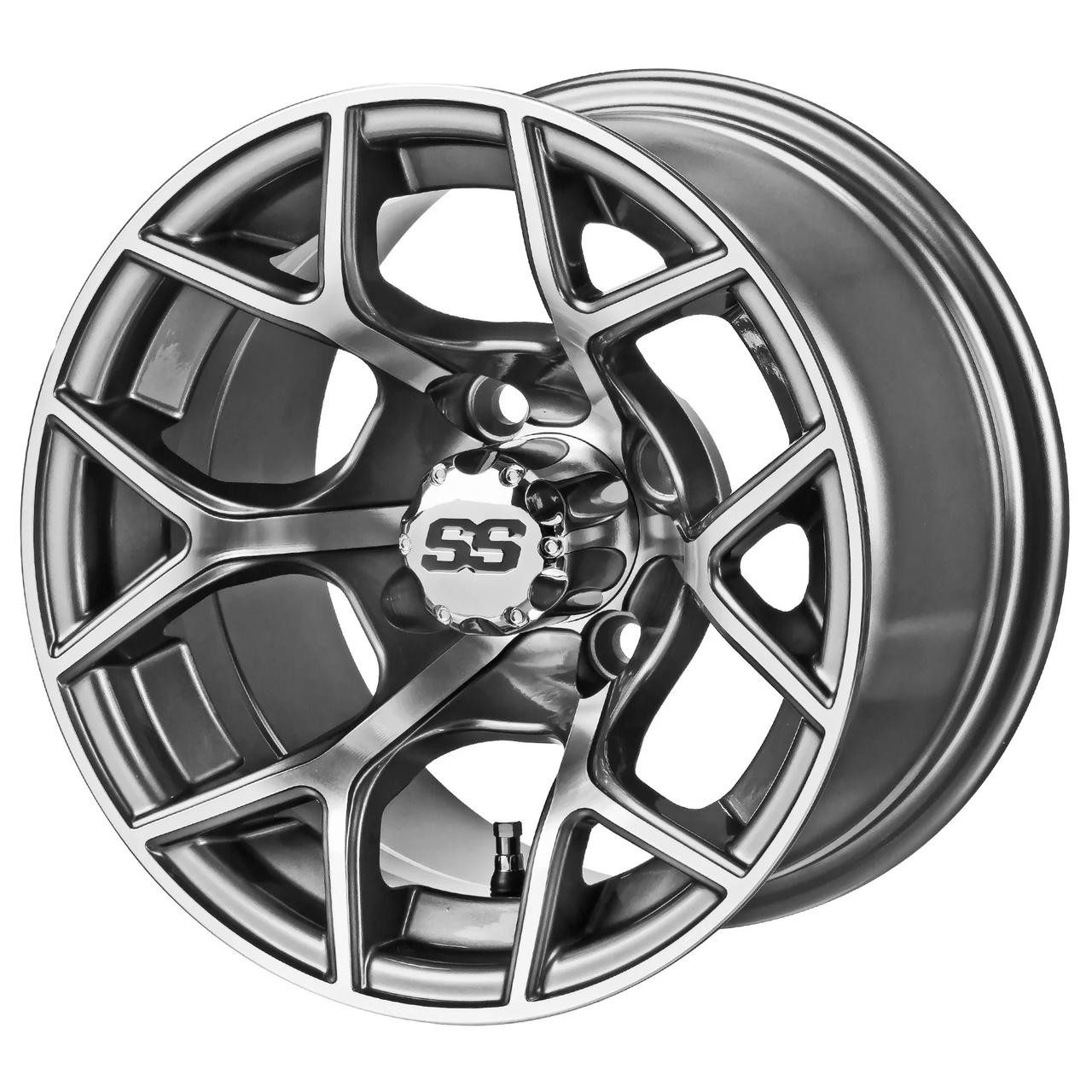 Revenge 14x7 Ninja Gun Metal Gray & Machined Golf Cart Wheel 3:4 Offset, ISL-06141