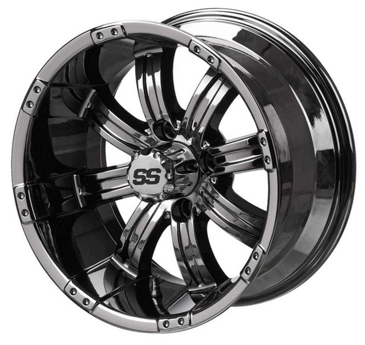 Revenge 14x7 Casino Black Mirror Golf Cart Wheel 3:4 Offset, ISL-99041