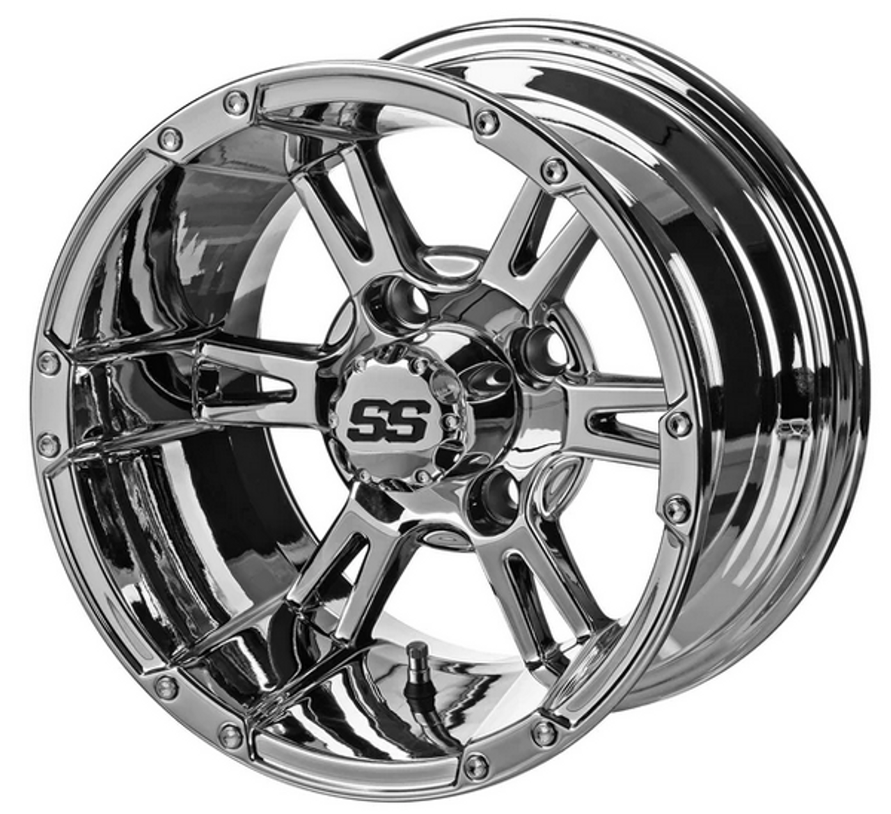 Revenge 14x7 Raptor Mirror Chrome Golf Cart Wheel 3:4 Offset, ISL-88141