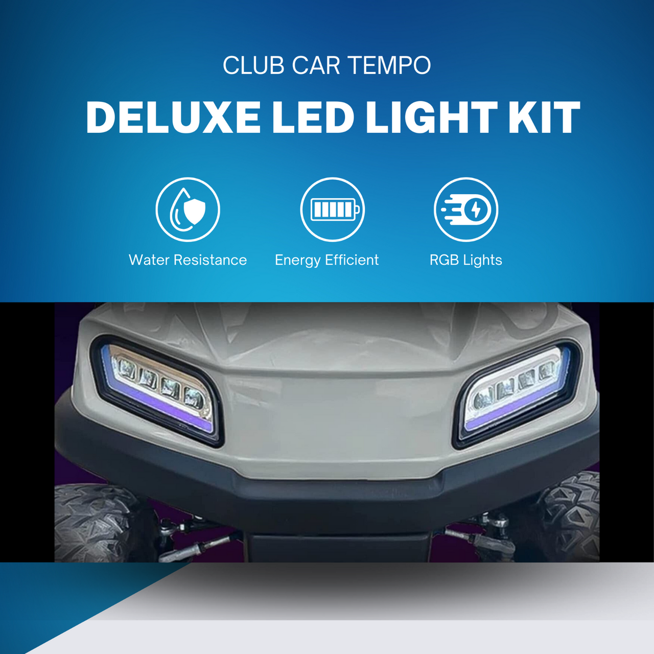 Deluxe LED Light Kit for Club Car Tempo Golf Carts with RGB Daytime Running Light for Safe and Stylish Driving, LIGHT-102