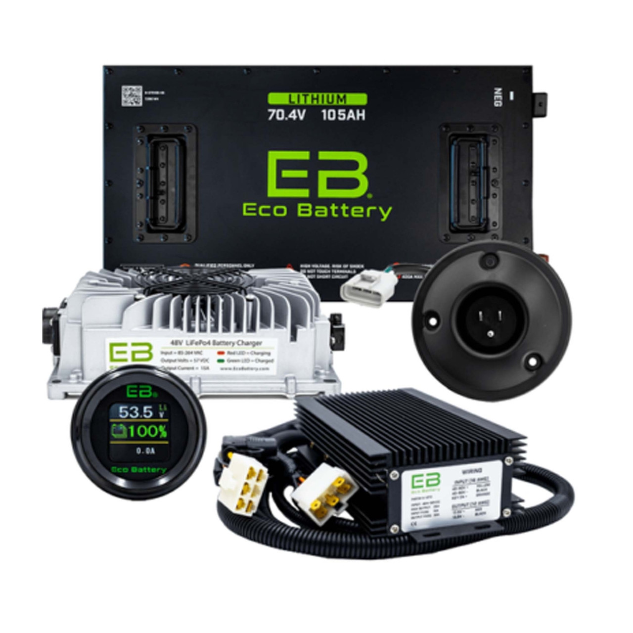 Eco Battery 70V 105Ah LifePo4 Yamaha G29/Drive Golf Cart Lithium Battery Bundle Kit with Charger & 12V Converter (2007-2010), B-3504