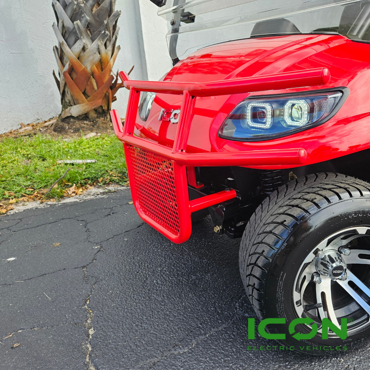 Red Steel Brush Guard for ICON i20, i40, i60, i80 Non-Lifted Golf Cart Models, BRG-702-IC-RED, 2.08.001.000081