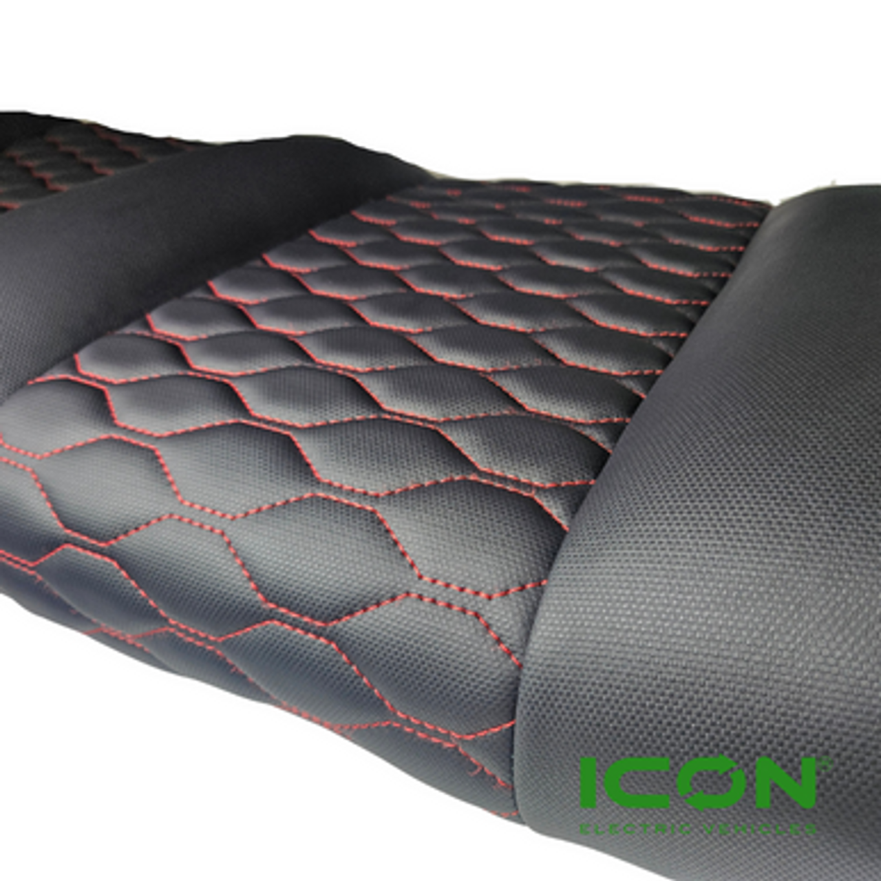 ICON Black Comfort Custom Seat Cool Touch Base with Stretch Hex Pattern with Red Stitching, STC-BLKHEXRED-IC-COMF