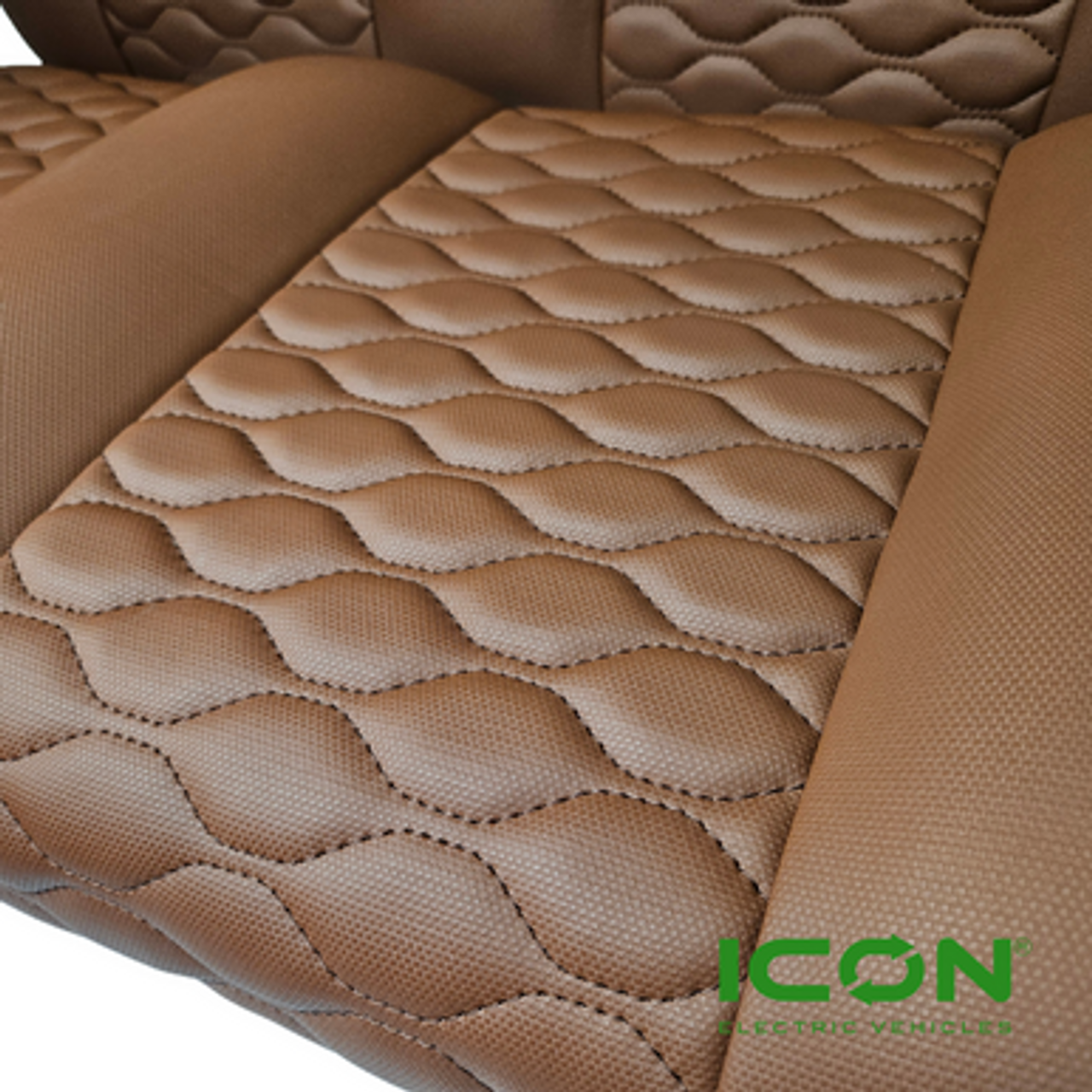ICON Chestnut Comfort Custom Seat Cool Touch Base with Stretch Hex Pattern and Dark Brown Stitching, STC-CHTHEXDBR-IC-COMF
