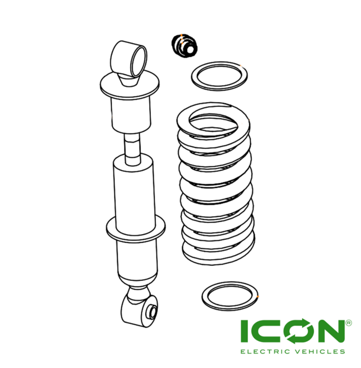 Rear Shock Absorber Assembly for ECO by ICON, ICON Commercial, and ICON EV Golf Carts, SUS-748-IC, 2.03.001.000019, 2.08.001.000022
