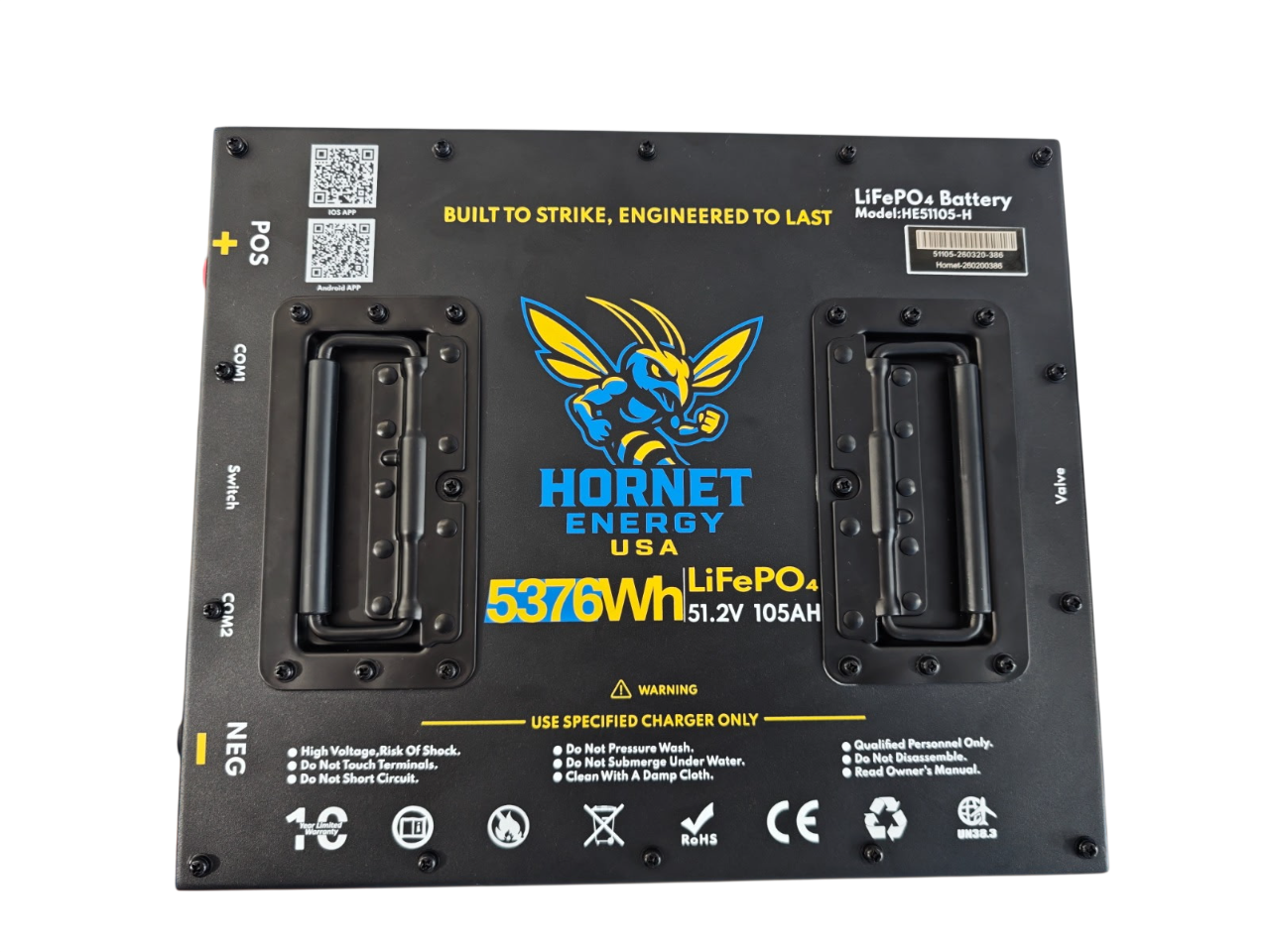 Hornet Energy Cubed 51.2V 105Ah LiFePO4 Lithium Battery Bundle Kit – Heated, Fire Suppression, IP66, 300A Smart BMS, 51105SQV