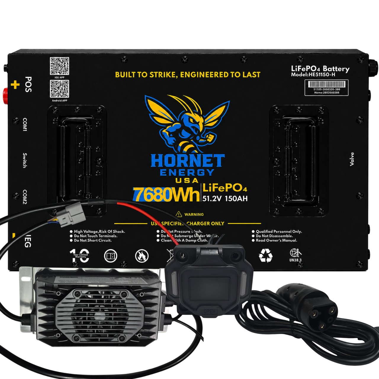Hornet Energy 51.2V 150Ah LiFePO4 Lithium Battery EPIC FX Series Bundle Kit – Heated, Fire Suppression, Smart BMS, Bluetooth