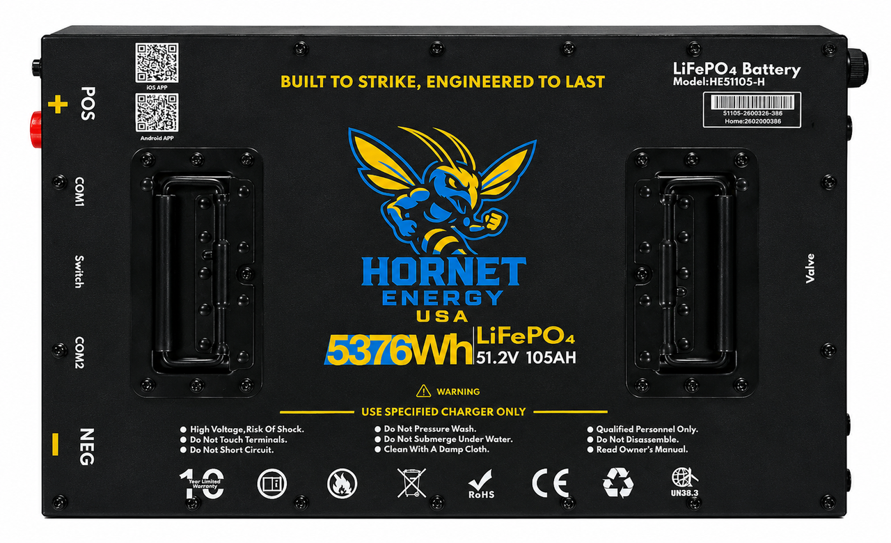 Hornet Energy 51.2V 150Ah LiFePO4 Lithium Battery EPIC FX Series Bundle Kit – Heated, Fire Suppression, Smart BMS, Bluetooth