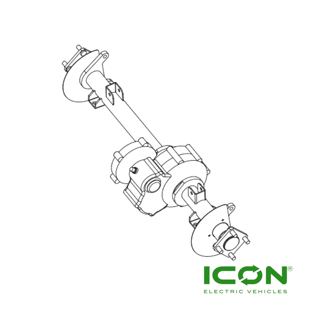 14:1 Disc Brake Transaxle with 19 Teeth for ICON i20L, i40L, i40FL, i60L Golf Carts, AXEL-718-IC, 3.01.004.010207, 3.206.04.000079