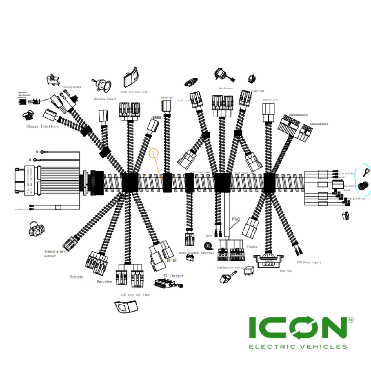 Wiring Harness (FT-7201) for ICON i20, i20L, i40, i40L Golf Carts (Must Have Toyota Controller), ELE-721-IC, 3.03.004.900184, 3.202.04.000019