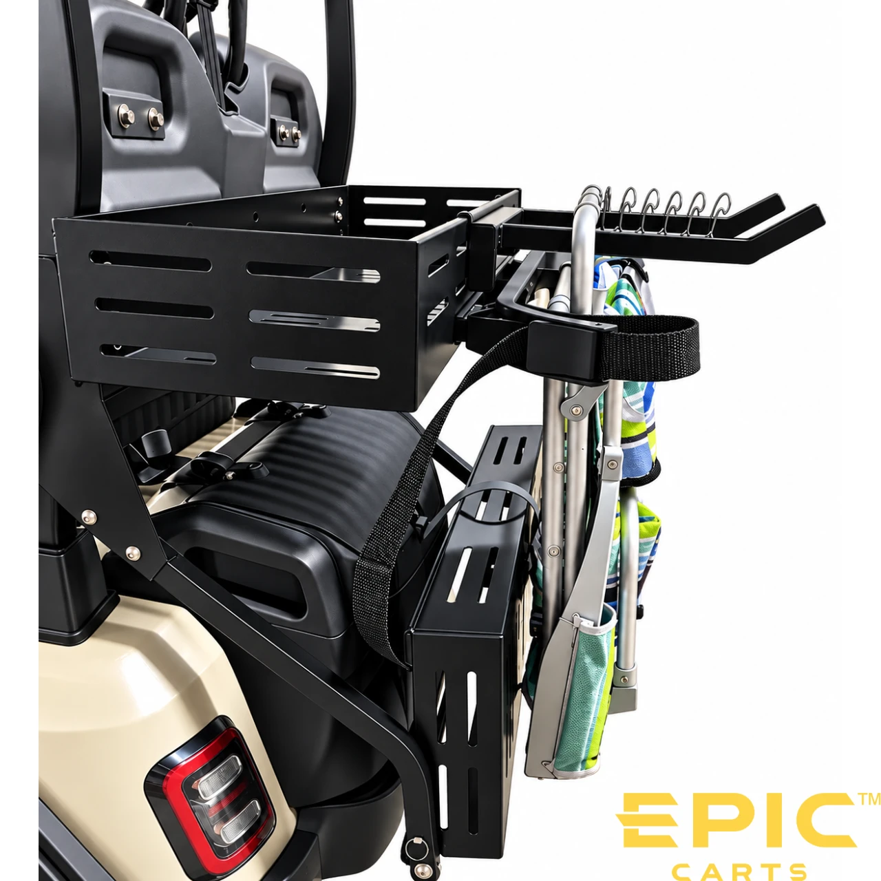 Beach Chair Holder for SKU ACS-EPFX138 Rear Basket Assembly with Golf Bag Mounting Bracket for EPIC E40FX and ICON i40FX Golf Carts, ACS-EPFX155, 2103029424