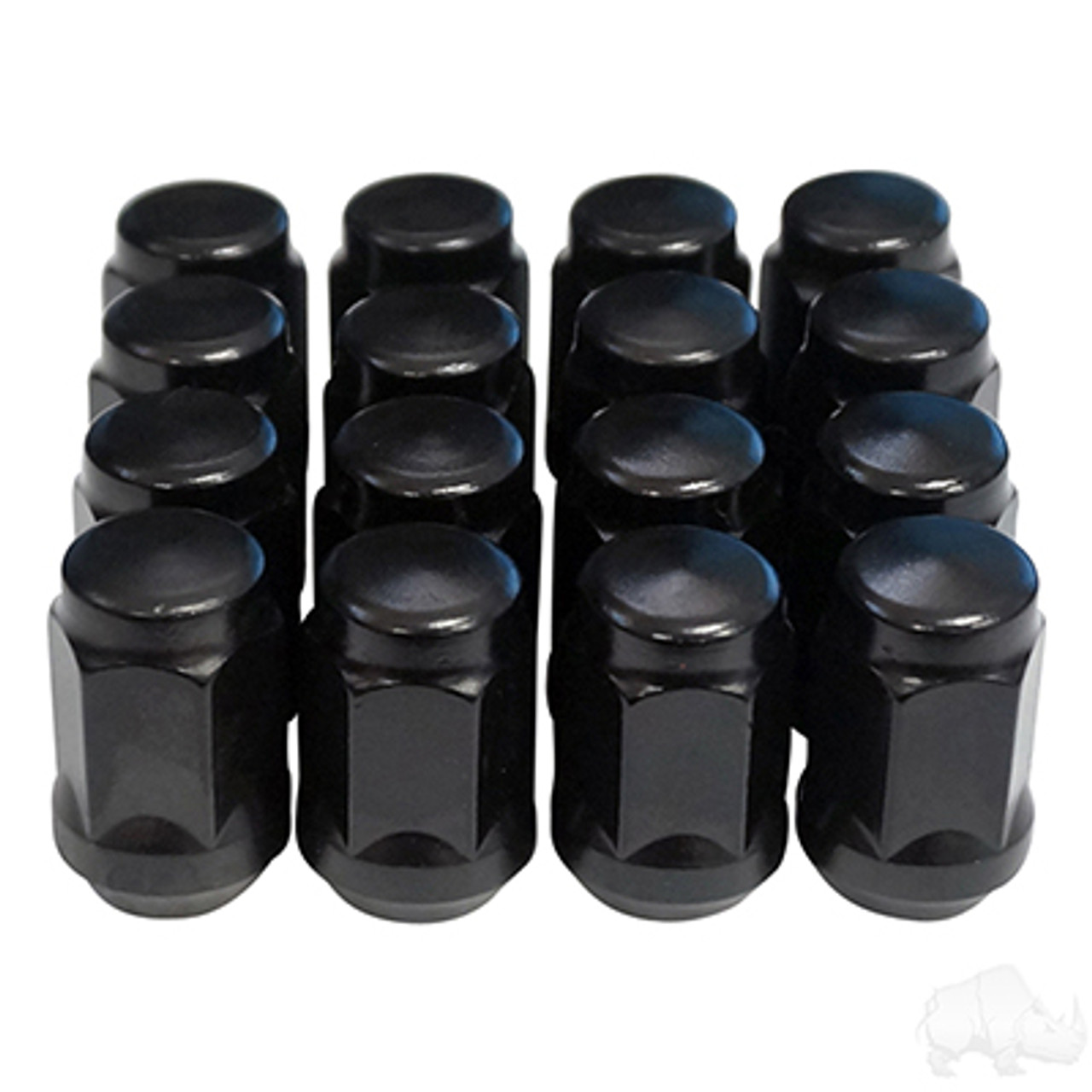 Club Car/E-Z GO Lug Nut, BOX OF 16, Flat Black Closed End Standard 1/2"-20, OD 3/4", TIR-911S