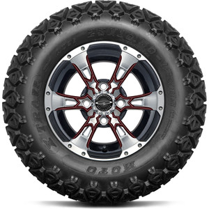 12" Wicked 57 Series Machined Black A/T with Burgundy Set of 4