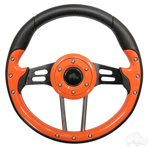Golf Cart Steering Wheel - Aviator 4, 13" Diameter (Orange Grip/Black Spokes), ACC-SW125