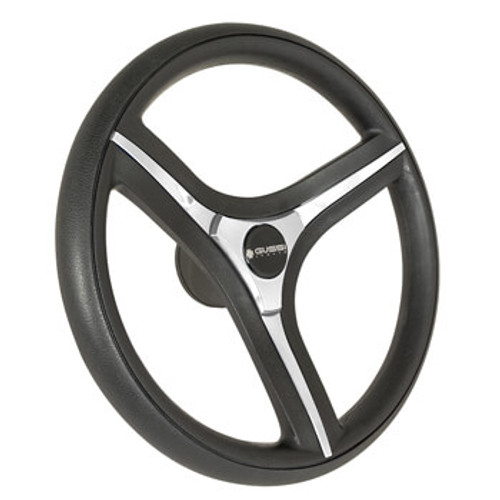 Gussi Italia Brenta Black/Silver Steering Wheel for Yamaha G16-Drive2 Golf Cart, 06-141 Gussi Italia Brenta Black/Silver Steering Wheel for Yamaha G16-Drive2 Golf Cart, 06-141