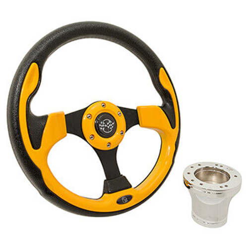 Yellow Rally 12.5" Steering Wheel Kit for E-Z-GO Golf Cart 1994-Up, 06-041 Yellow Rally 12.5" Steering Wheel Kit for E-Z-GO Golf Cart 1994-Up, 06-041