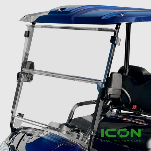 ICON EV Golf Cart Clear Folding Windshield - 2 Piece, WS-723-IC, 3.02.012.000540, 3.204.02.000032 ICON EV Golf Cart Clear Folding Windshield - 2 Piece, WS-723-IC, 3.02.012.000540, 3.204.02.000032