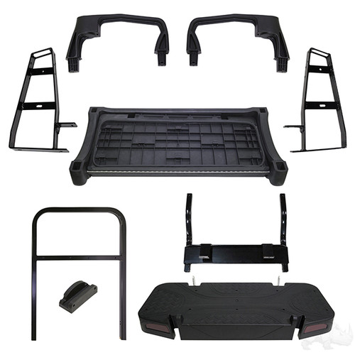 Rhino Aluminum Seat Kit, Rally Black /Silver for E-Z-GO TXT 1996-2013 Golf Cart, SEAT-511BSCF-R